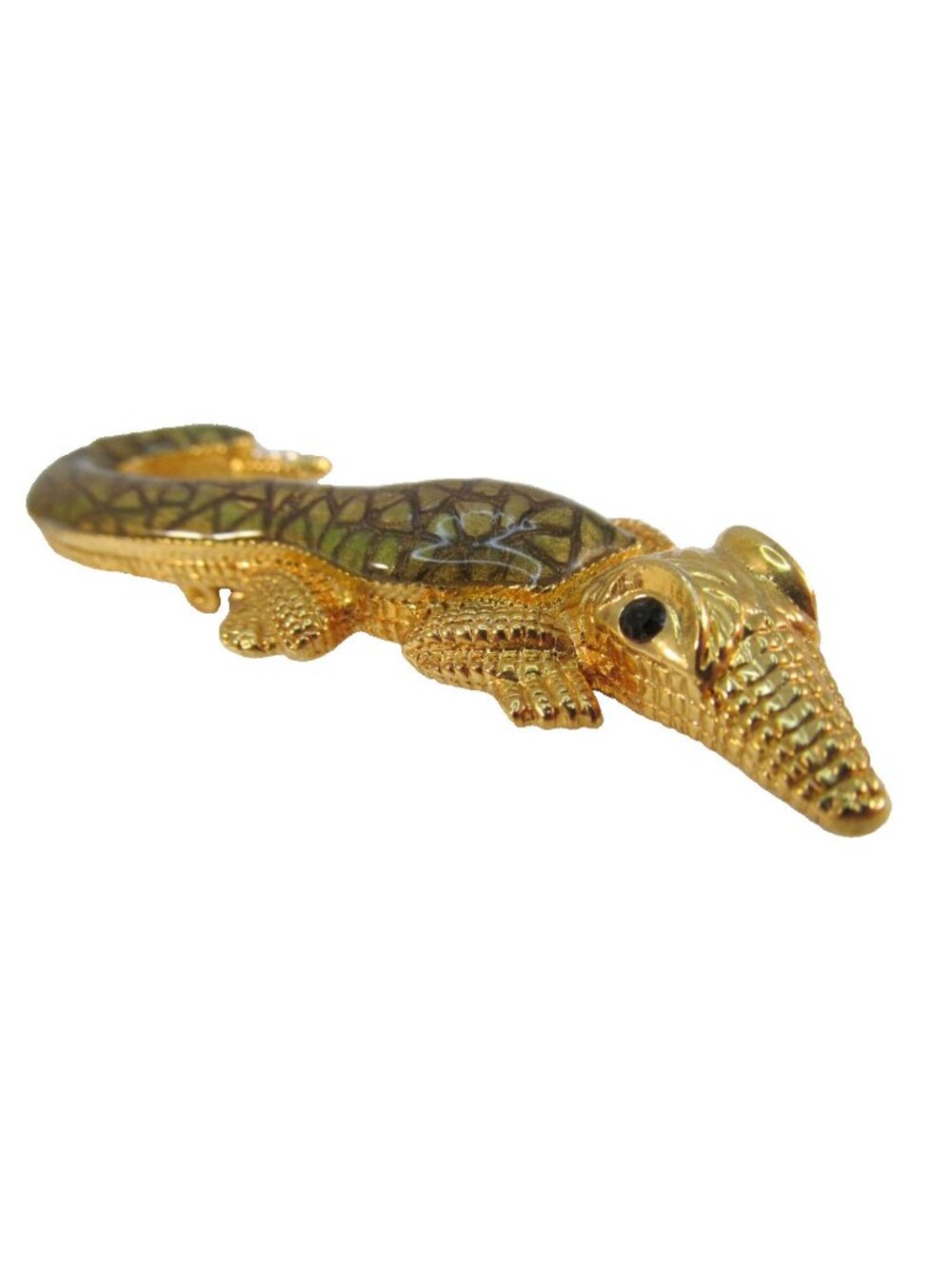 Vintage St John Gold Plated Alligator Brooch Green Enamel Lizard Animal Pin Gift